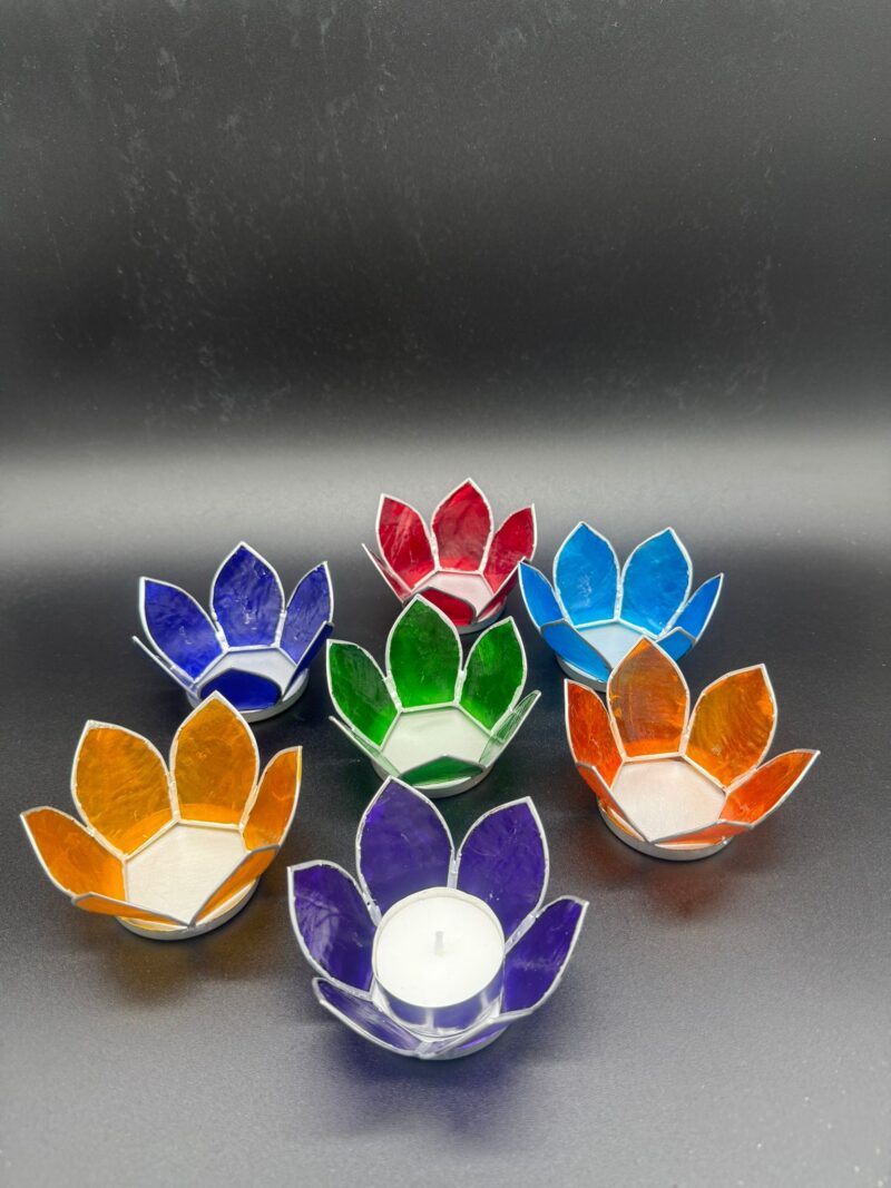 Set Porta Velas 7 Chakras Borde Plata (Cápiz) - Imagen 2