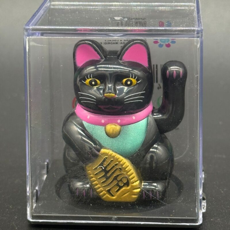 Gato de la Suerte Negro en Urna de Metacrilato