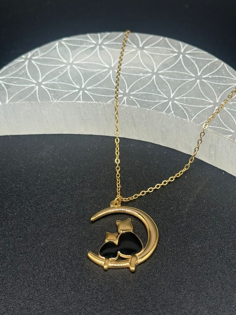 Colgante de Dos Gatos En La Luna Acero Dorado