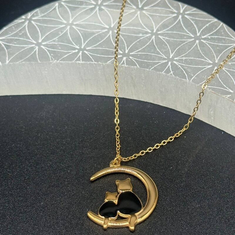 Colgante de Dos Gatos En La Luna Acero Dorado