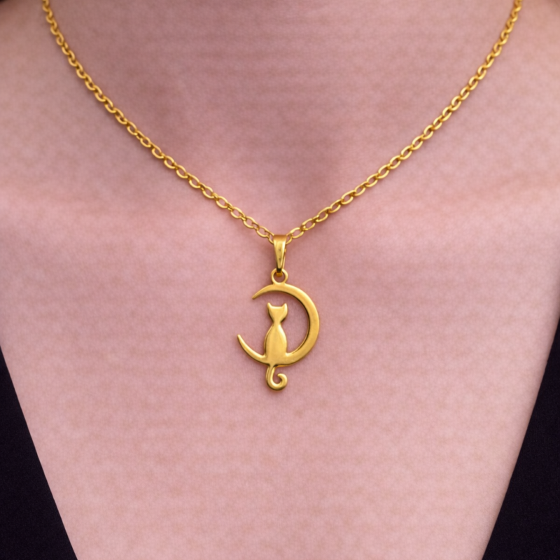 Colgante Gato En La Luna Acero Dorado