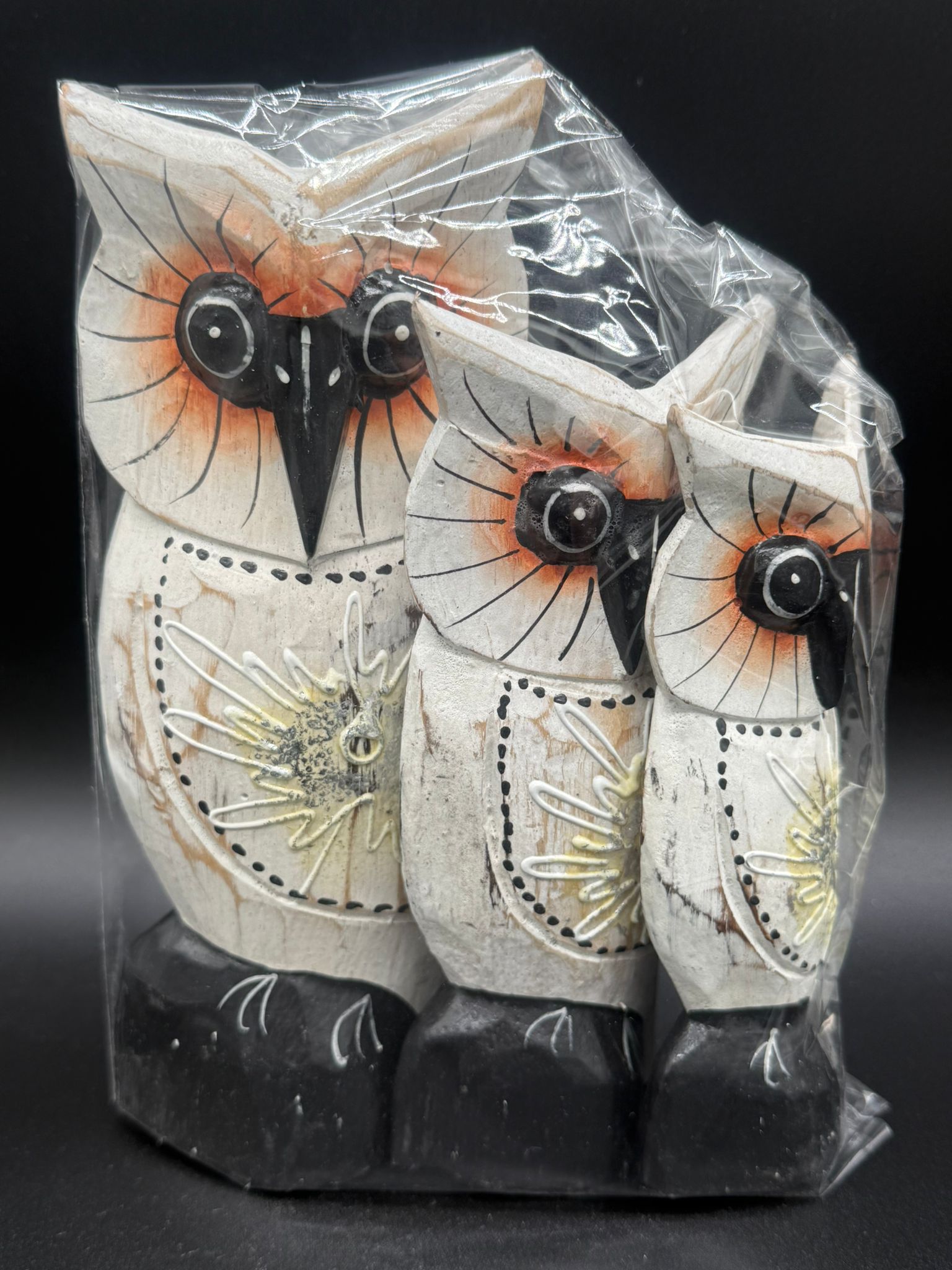 Trio de Búhos de la Suerte en Blanco