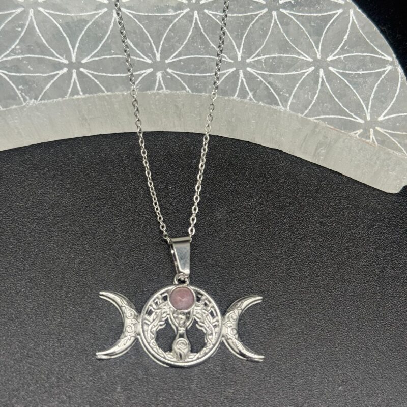 Colgante Triple Luna con Ágata India Acero Inoxidable Modelo 1