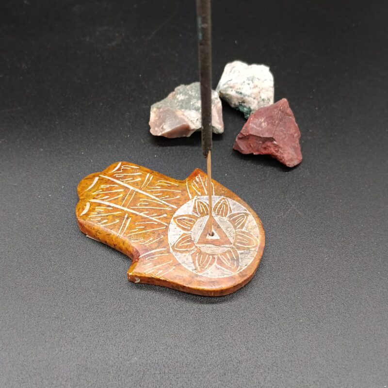 Porta Incienso Mármol Mano de Fátima (Mostaza)