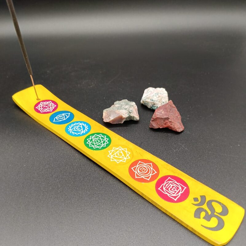Porta Incienso Madera 7 Chakras (Amarillo)