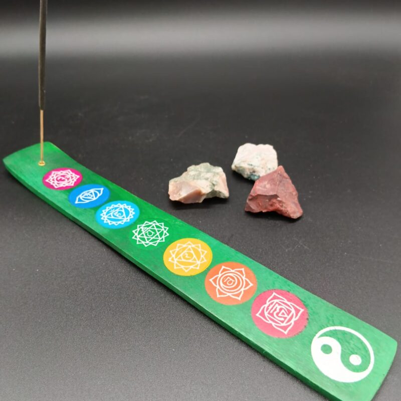 Porta Incienso Madera 7 Chakras (Verde)