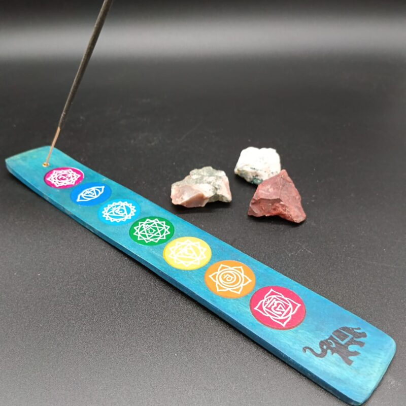 Porta Incienso Madera 7 Chakras (Azul)