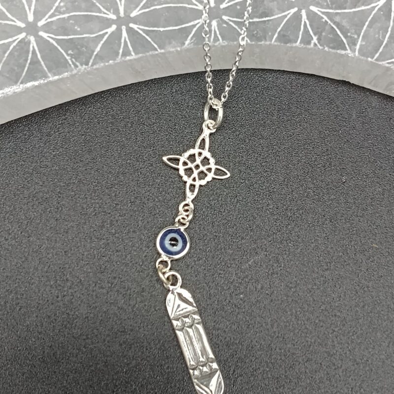 Colgante Triple Protección (Nudo de Bruja, Ojo Turco y Atlante) - Plata de Ley