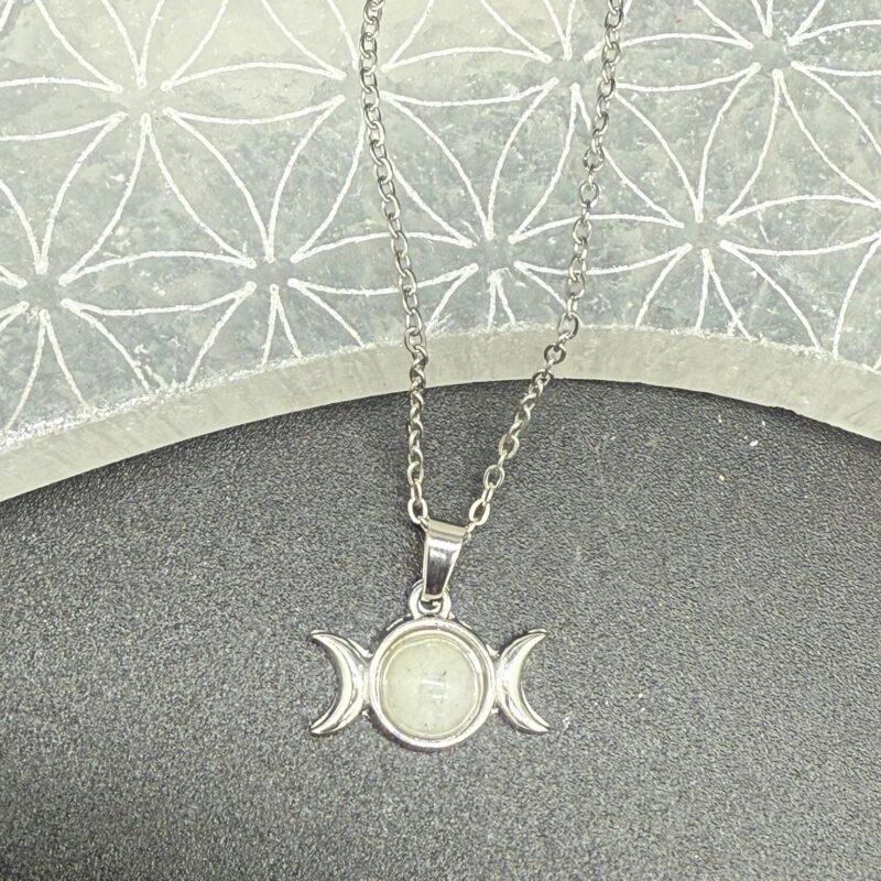 Colgante Triple Luna Labradorita Acero Inoxidable Mod 2