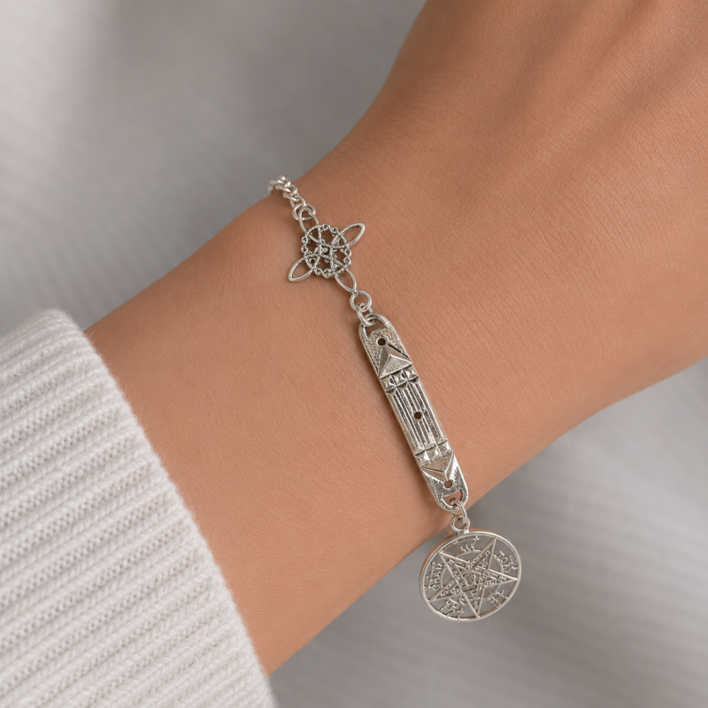 Pulsera Triple Protección (Nudo de Bruja, Atlante y Tetragramatón) - Plata de Ley