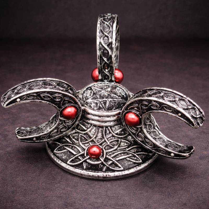 Soporte Ritual Triple Luna con Pentáculo