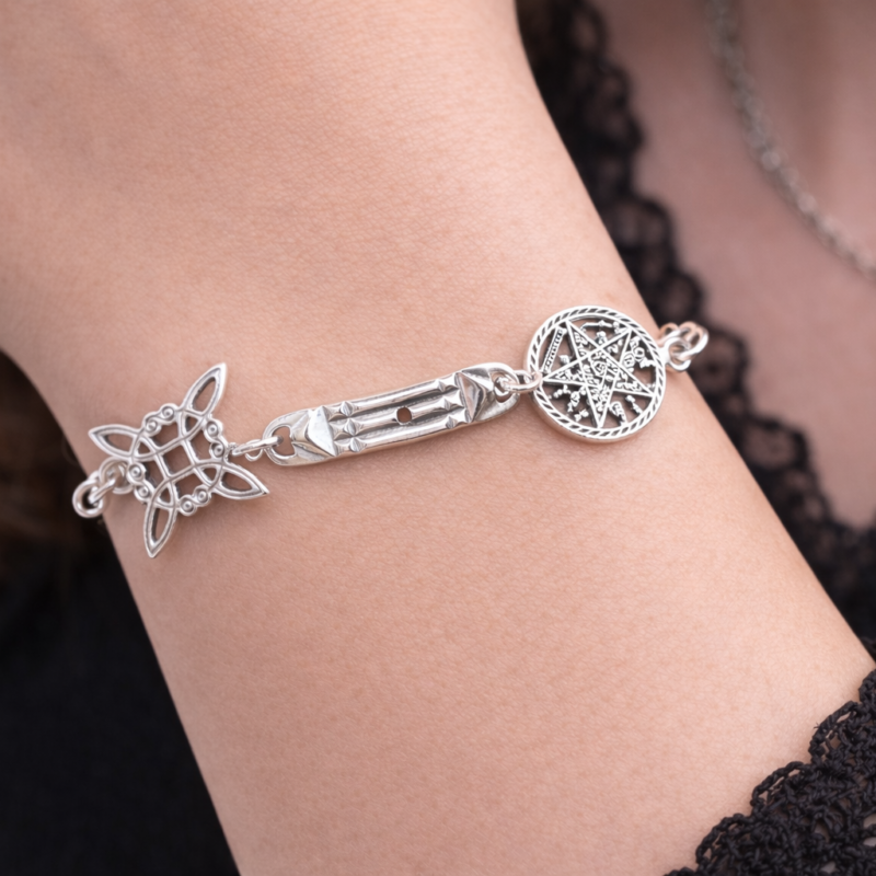 Pulsera Triple Protección (Nudo de Bruja, Atlante y Tetragramatón) - Plata de Ley (Mod 2)
