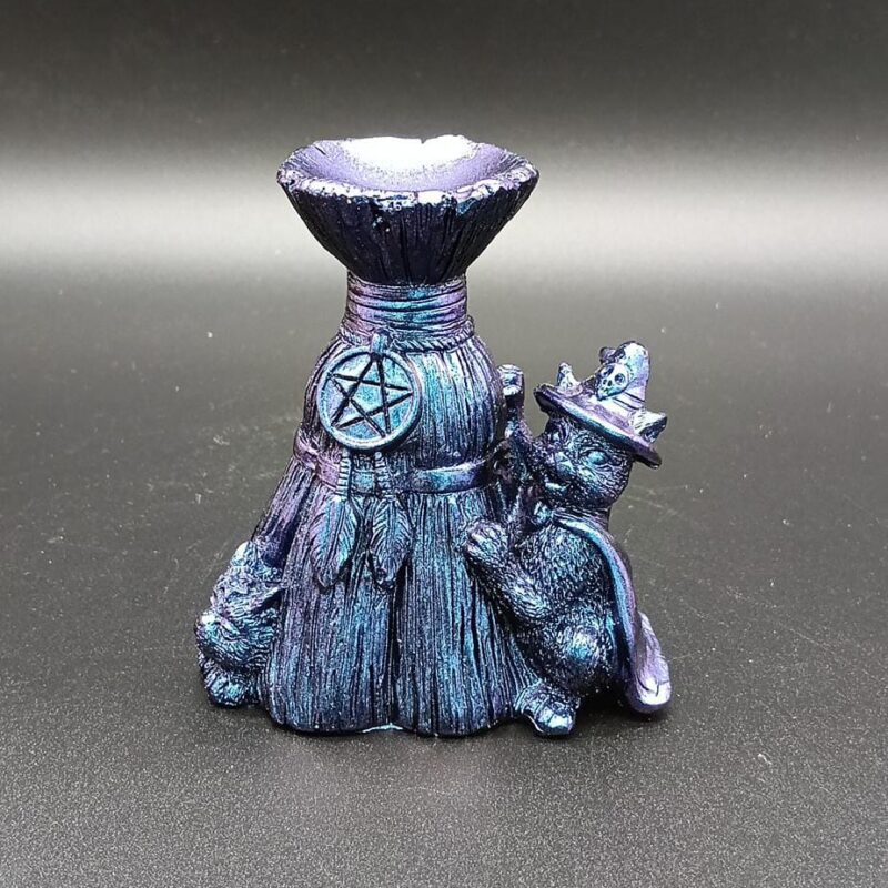 Gato y Escoba con Soporte para Bola de Cristal