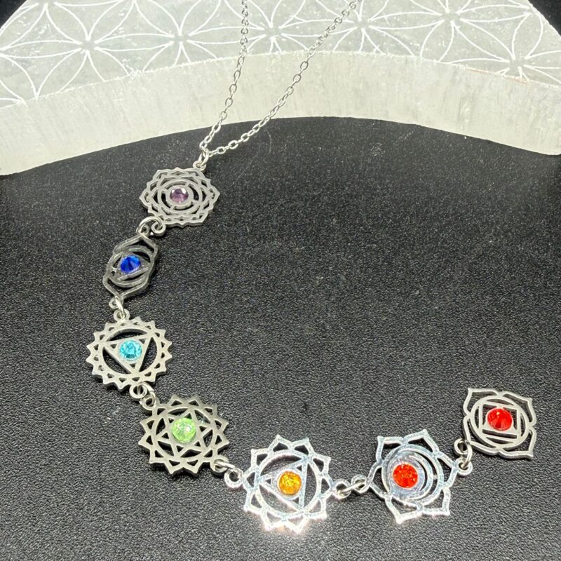 Colgante 7 Chakras Acero con Cristales