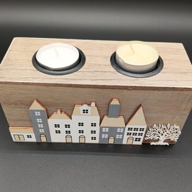 Portavelas Velas Doble Madera Casas