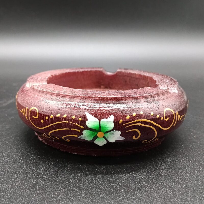Cenicero de Madera con Flor Verde