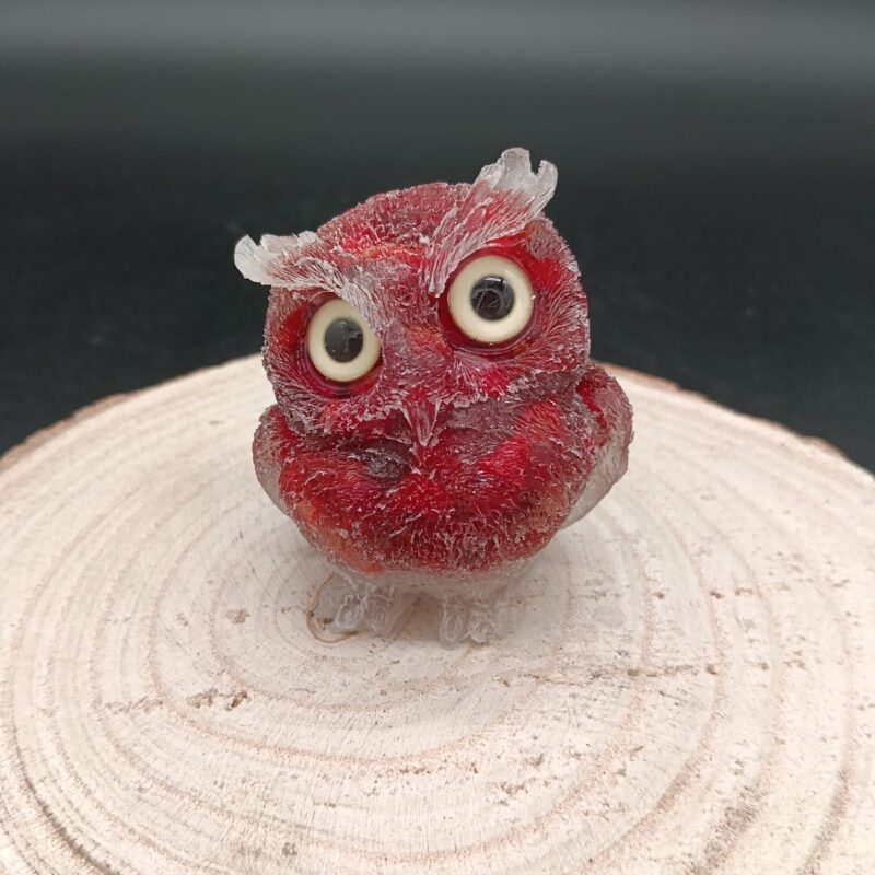 Búho de Orgonita Coral y Cuarzo Blanco (6 cm, Ojos Aleatorios)