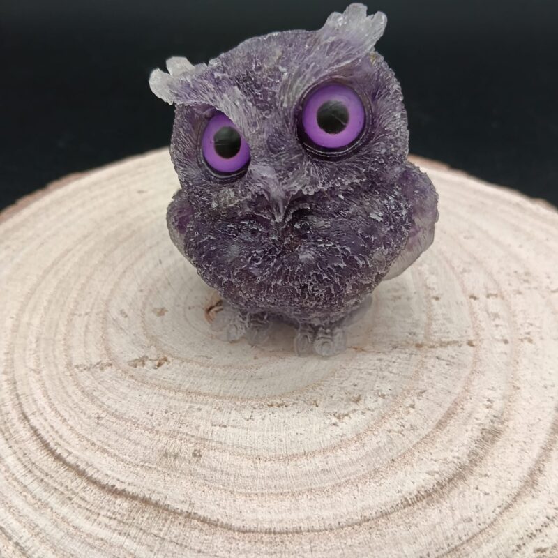 Búho de Orgonita Amatista (6 cm, Ojos Aleatorios)
