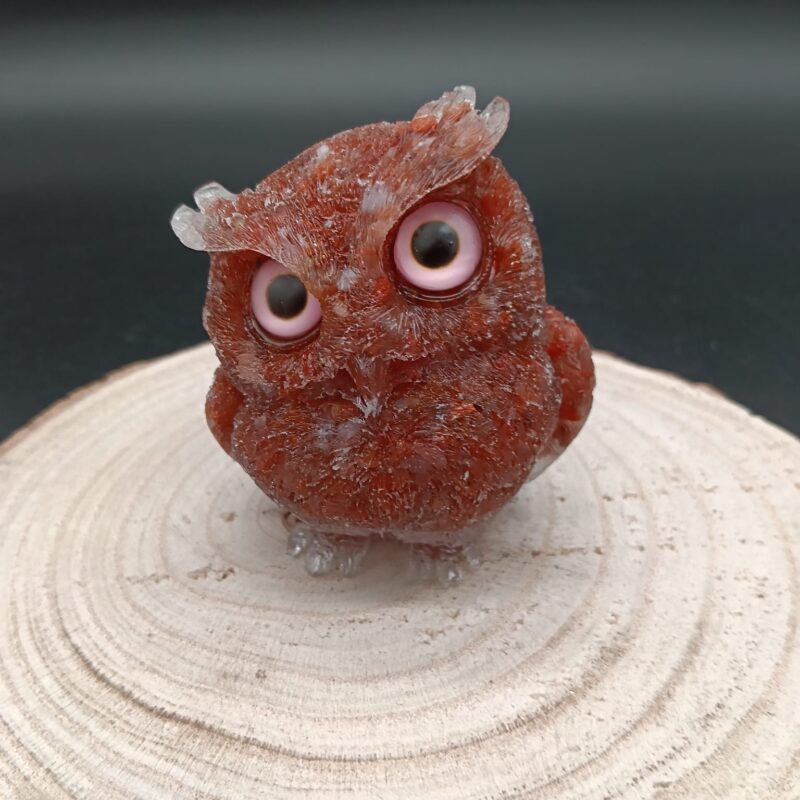 Búho de Orgonita Jaspe Rojo (7,5 cm, Ojos Aleatorios)
