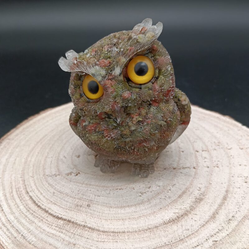 Búho de Orgonita Unakita (7,5 cm, Ojos Aleatorios)