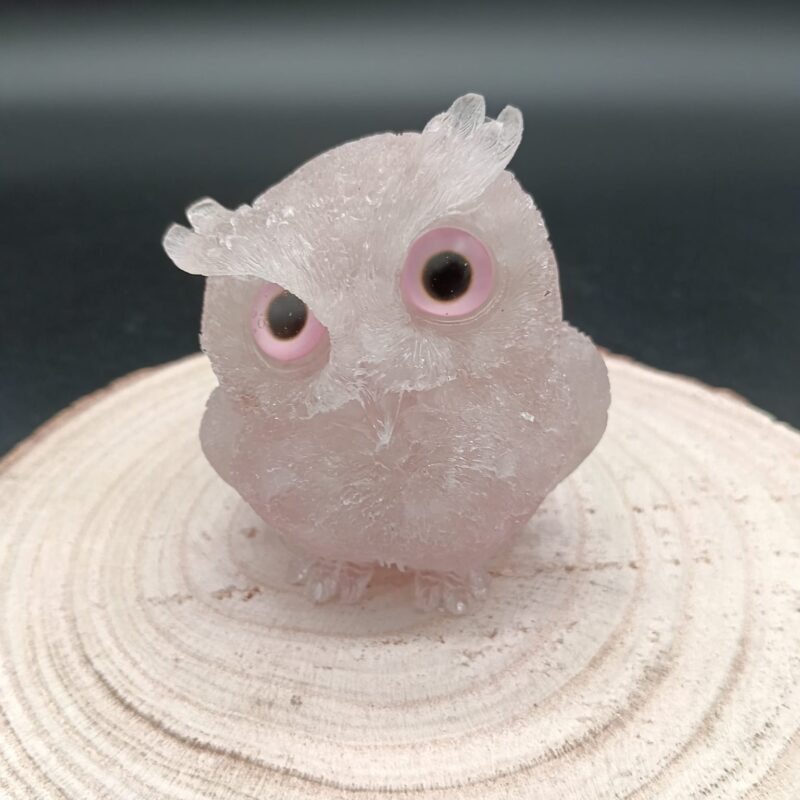 Búho de Orgonita Cuarzo Rosa (7,5 cm, Ojos Aleatorios)