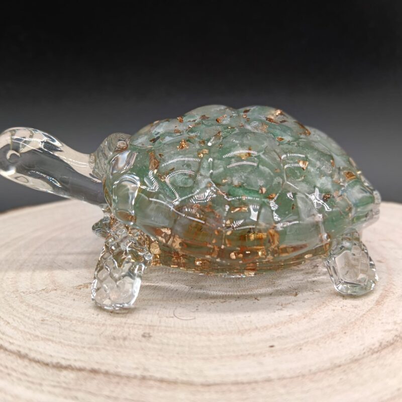 Tortuga de Cristal con Aventurina Verde y Pan de Oro