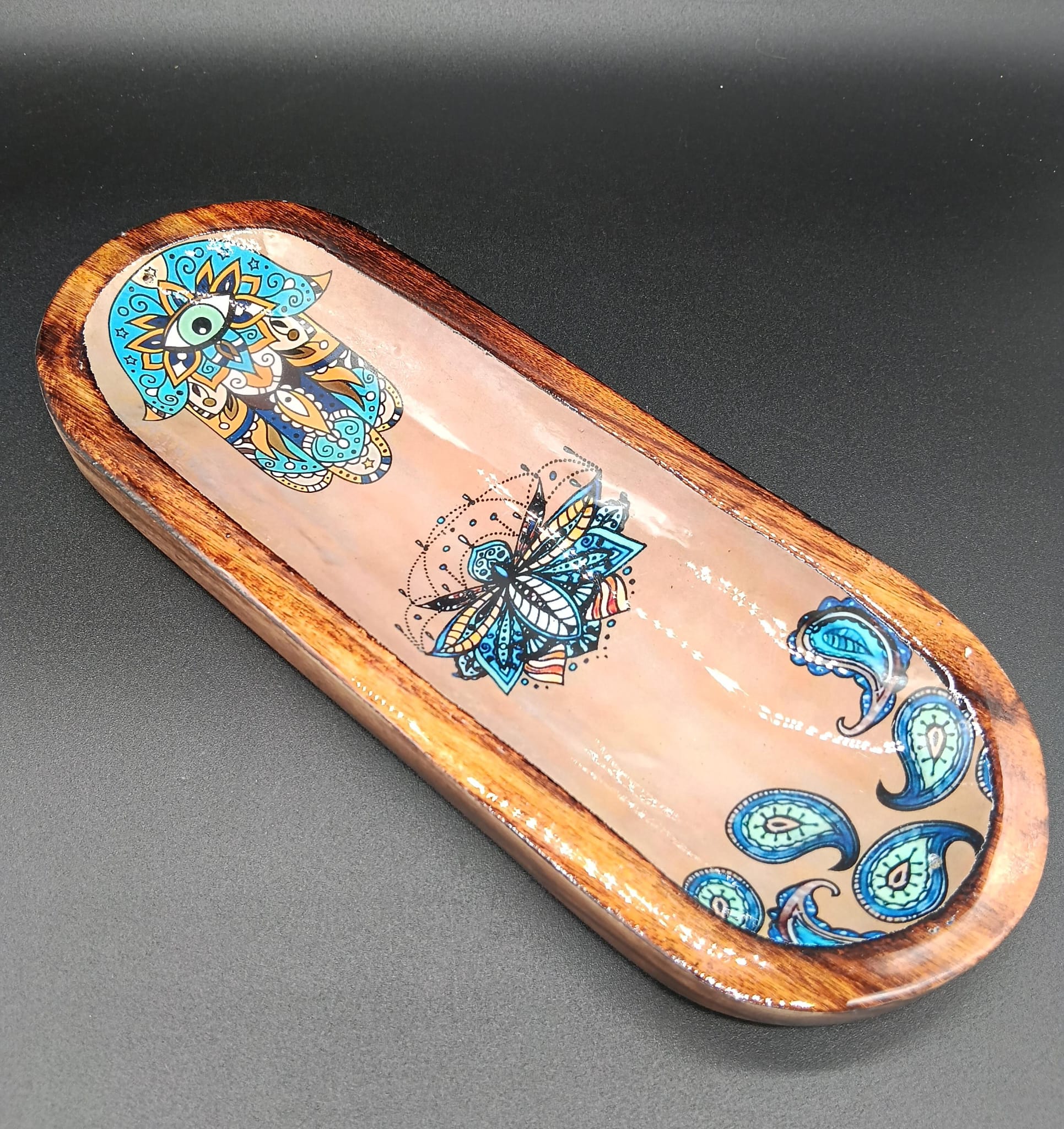 Porta Incienso Artesanal Mariposa y Mano de Fátima (28 cm)