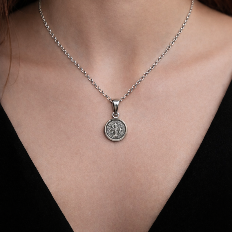 Colgante Medalla de San Benito Giratoria - Acero Inoxidable