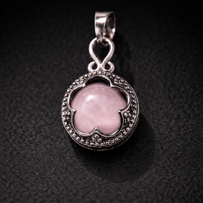 Colgante Gotland Acero Cuarzo Rosa (Sin Cadena)