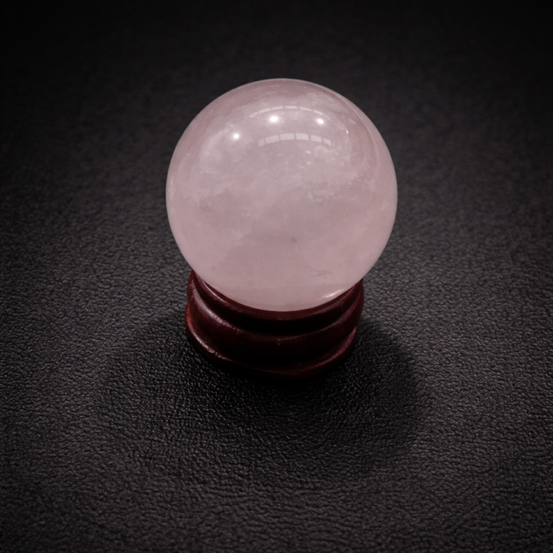 Esfera Cuarzo Rosa Pequeña con Peana de Madera