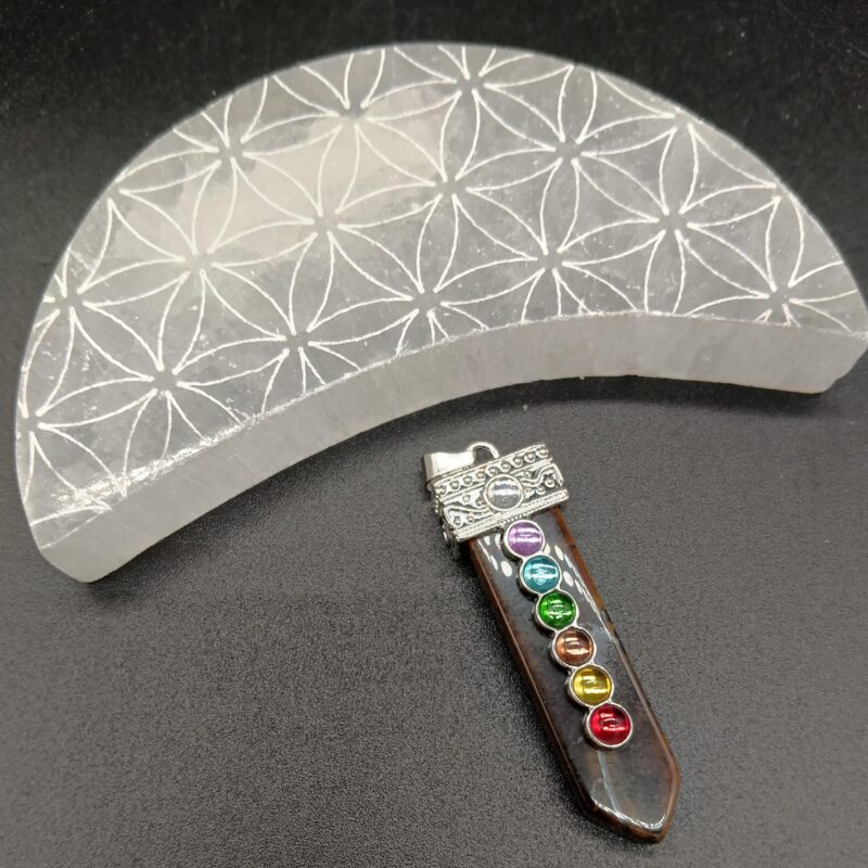 Péndulo de Ojo de Tigre con 7 Chakras (Sin Cadena)