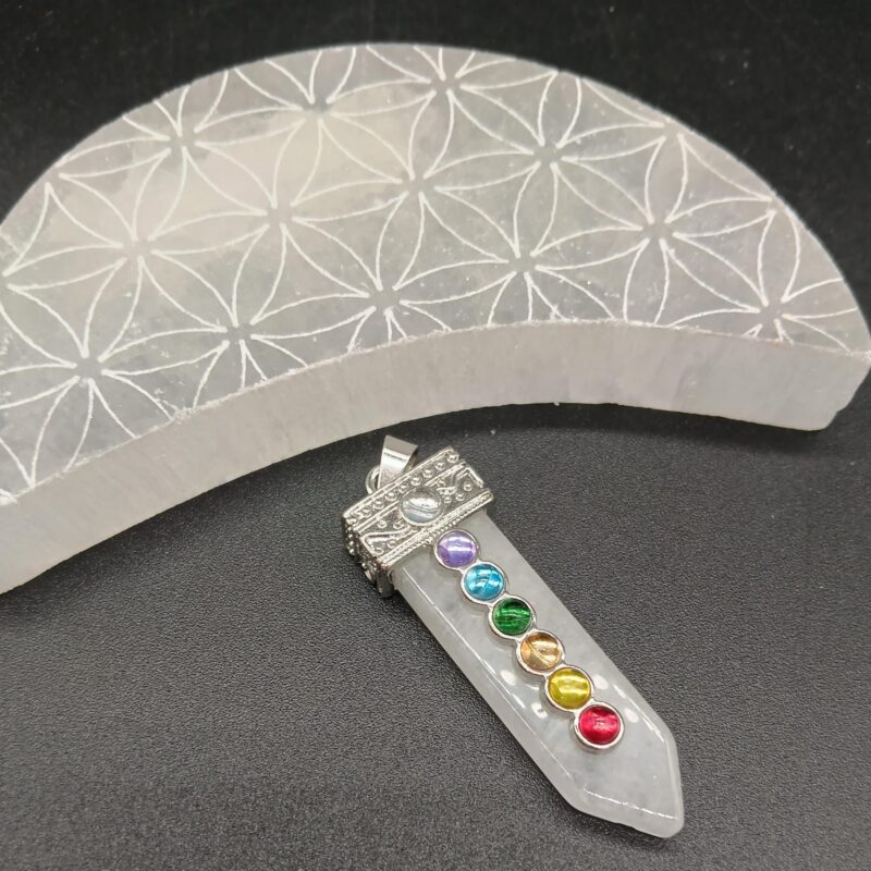 Péndulo de Cuarzo Blanco con 7 Chakras (Sin Cadena)