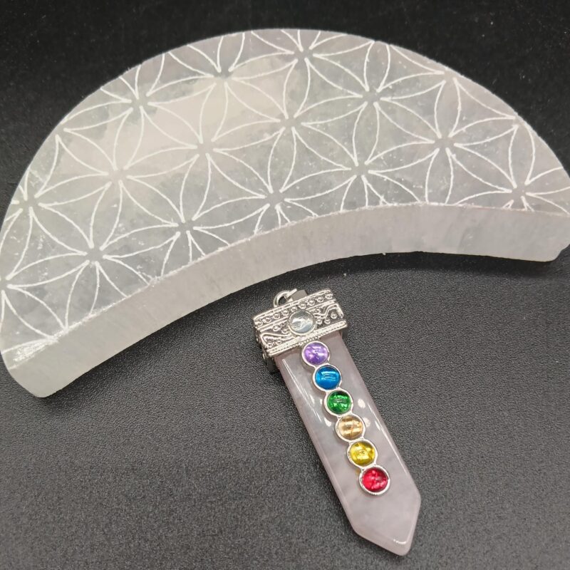 Péndulo de Cuarzo Rosa con 7 Chakras (Sin Cadena)