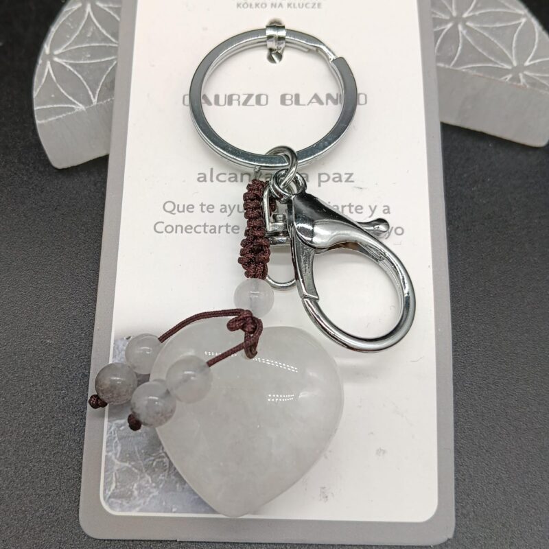 Llavero Corazón de Cuarzo Blanco