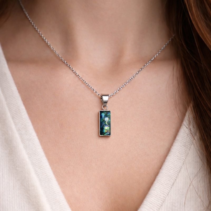 Colgante Rectangular Abulón - Acero Inoxidable (Sin Cadena)