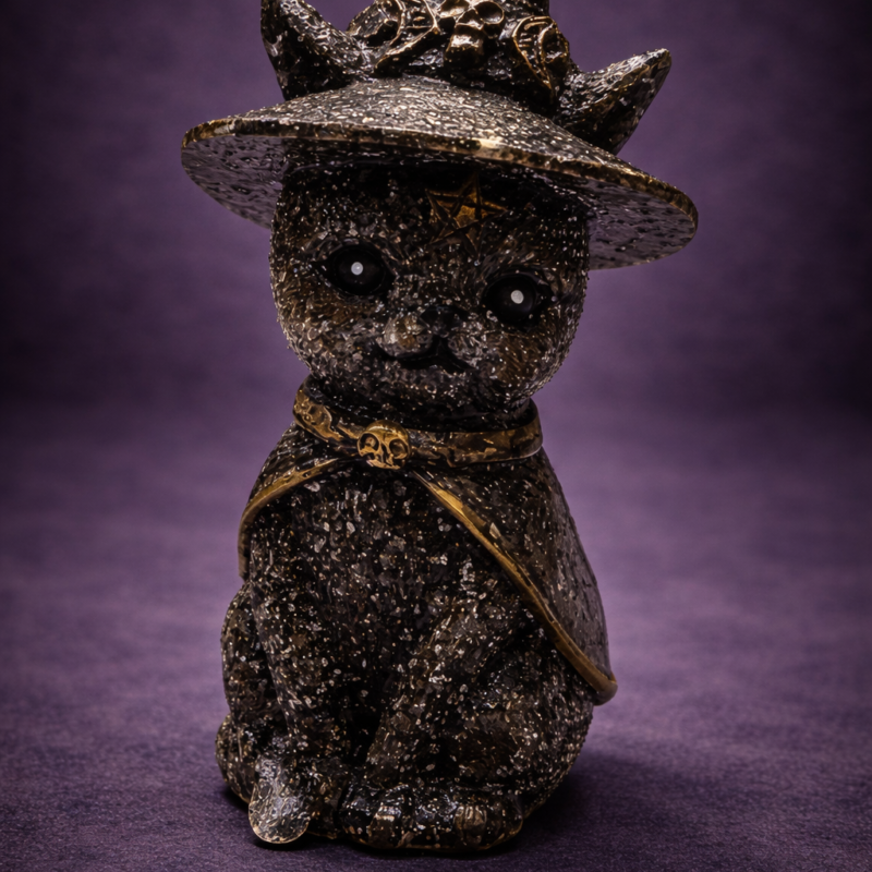 Gato Orgonita Pirita con Sombrero - 10 cm