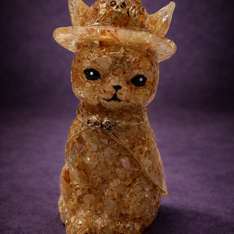 Gato Orgonita Citrino con Sombrero - 10 cm