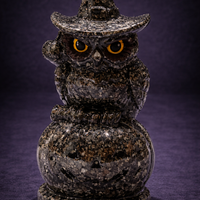 Buho Orgonita Pirita sobre Calabaza - 11 cm