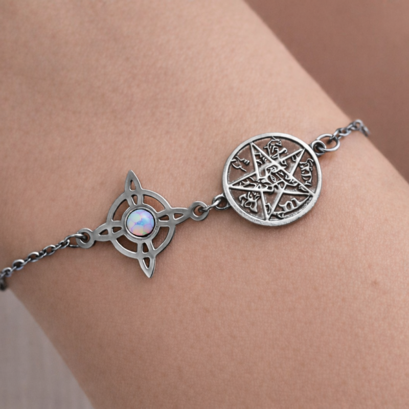 Pulsera Acero Doble Protección con Opalina - Acero Inoxidable