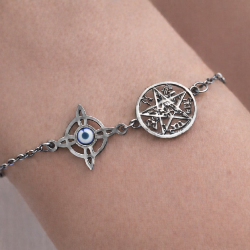 Pulsera Acero Doble Protección con Ojo Turco - Acero Inoxidable