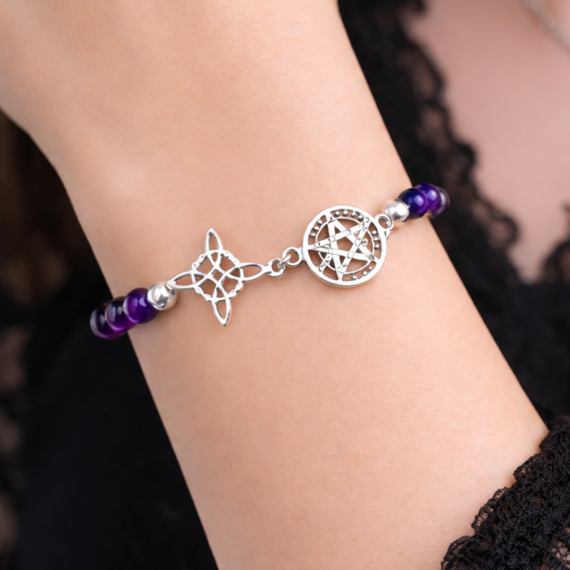 Pulsera Doble Protección con cuentas de Amatista - Plata de Ley