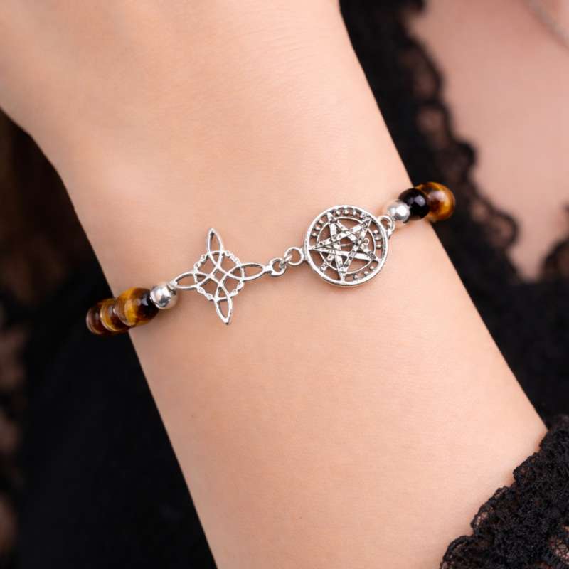 Pulsera Doble Protección con cuentas de Ojo de Tigre - Plata de Ley