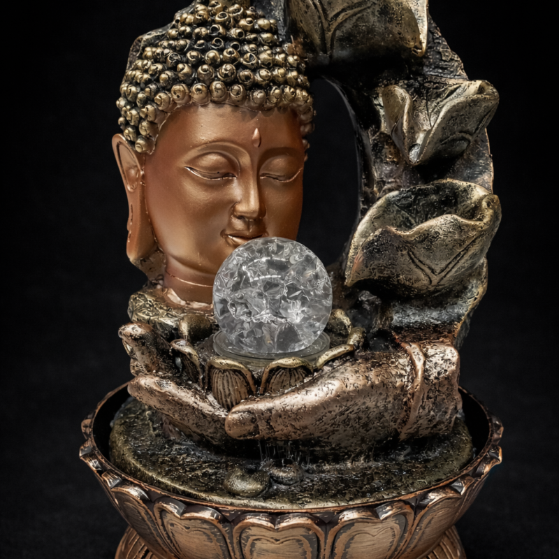 Fuente de Agua Buda con Esfera de Cristal