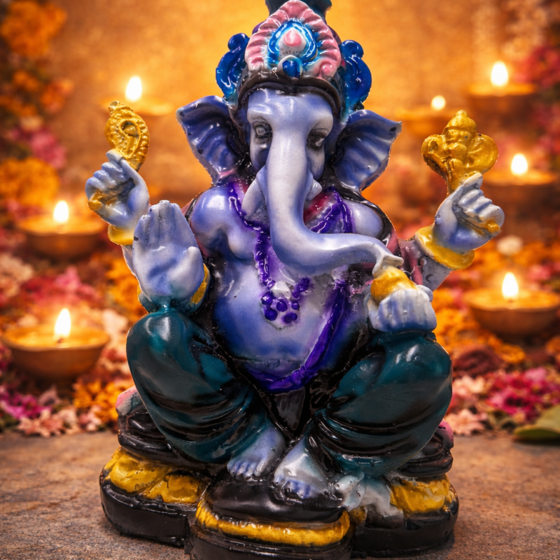 Figura Dios Ganesh Mod 1 Colores Ropa Rosa 17 cm