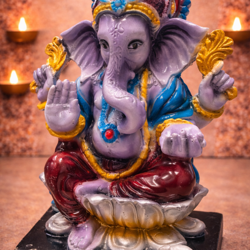 Figura Dios Ganesh Mod 2 Colores Ropa Celeste 17 cm