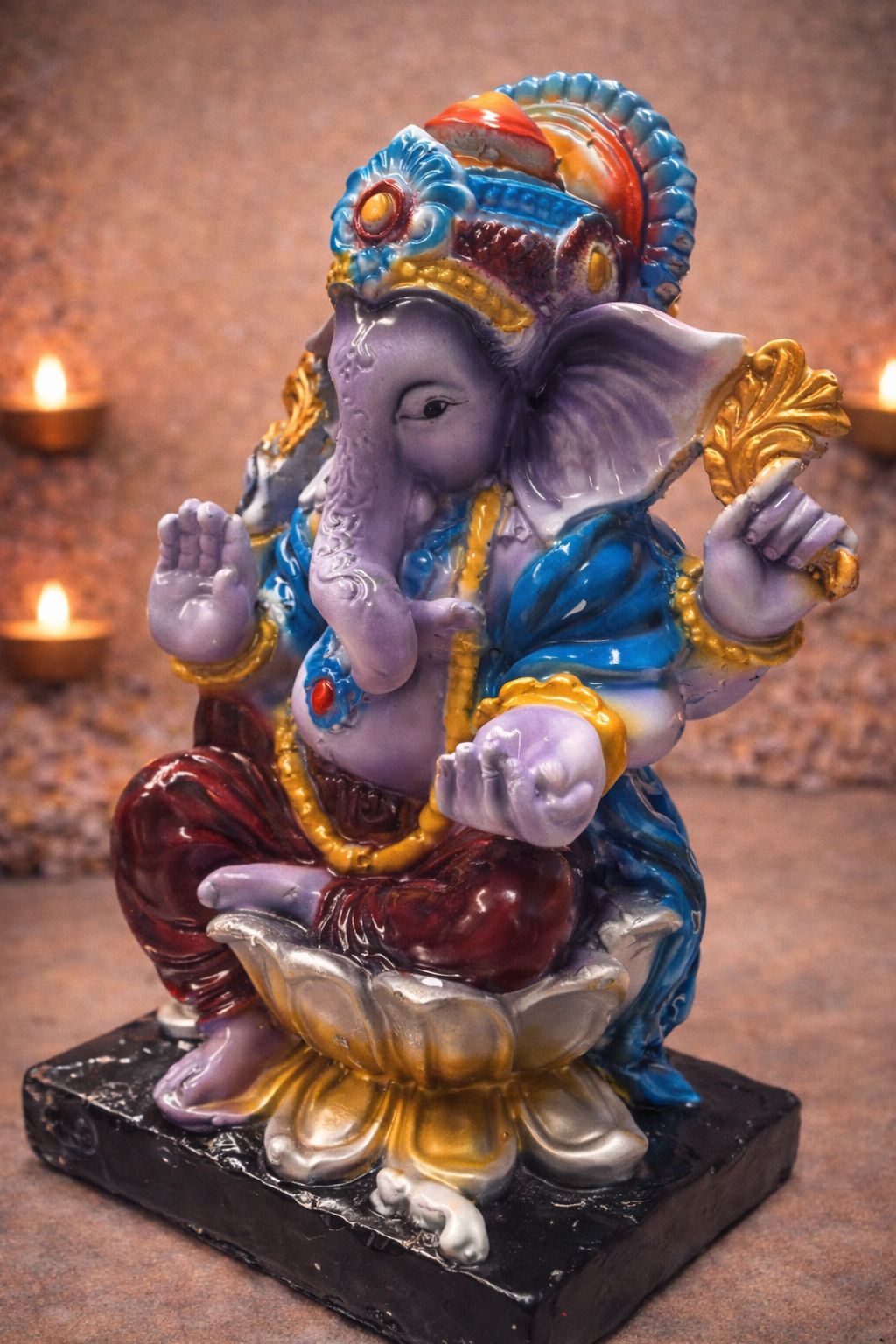 Figura Dios Ganesh Mod 2 Colores Ropa Celeste 17 cm - Imagen 2