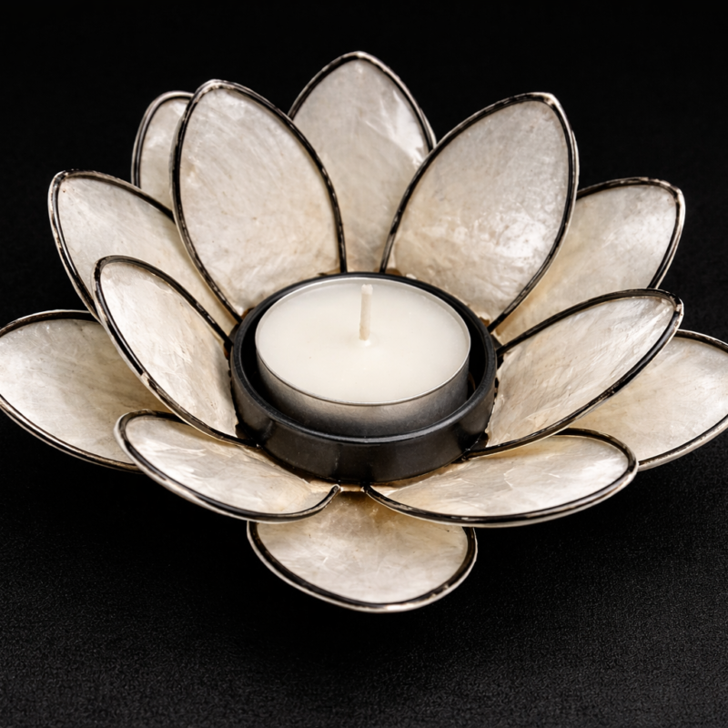 Porta Velas Flor de Loto Bali (Blanco)