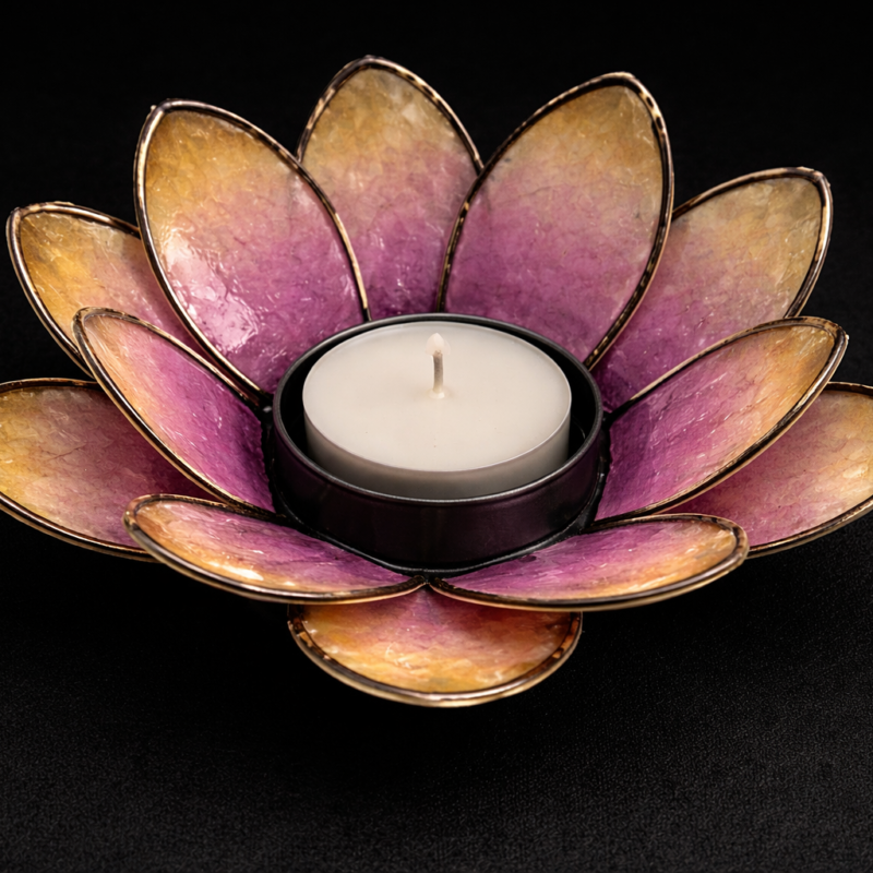 Porta Velas Flor de Loto Bali (Dorado y Morado)