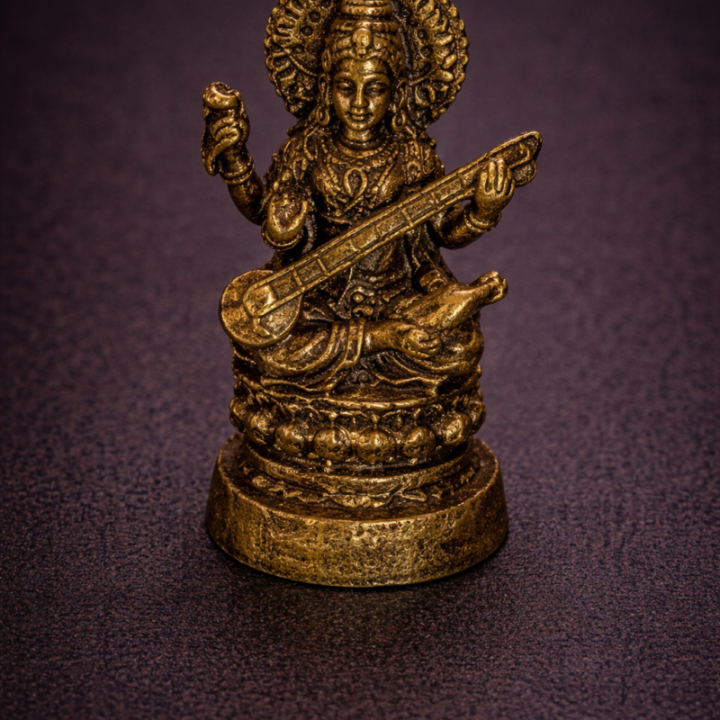 Mini Figura Bronce Saraswati - 3 cm