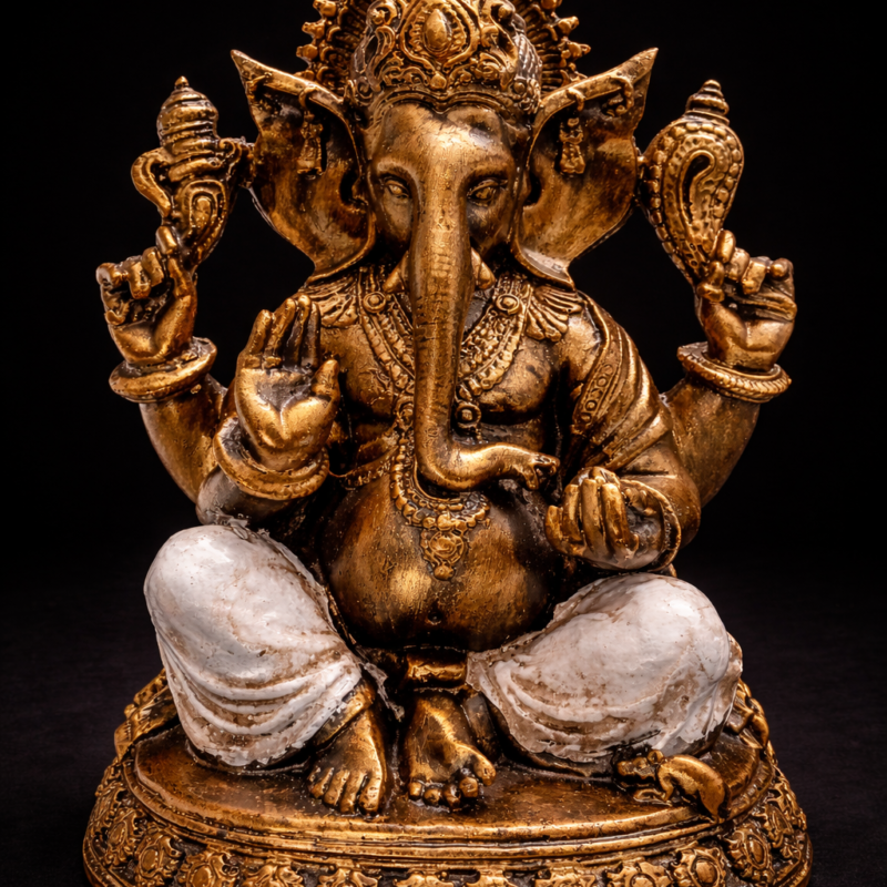 Ganesha Dorada Blanco en Trono - 31 cm